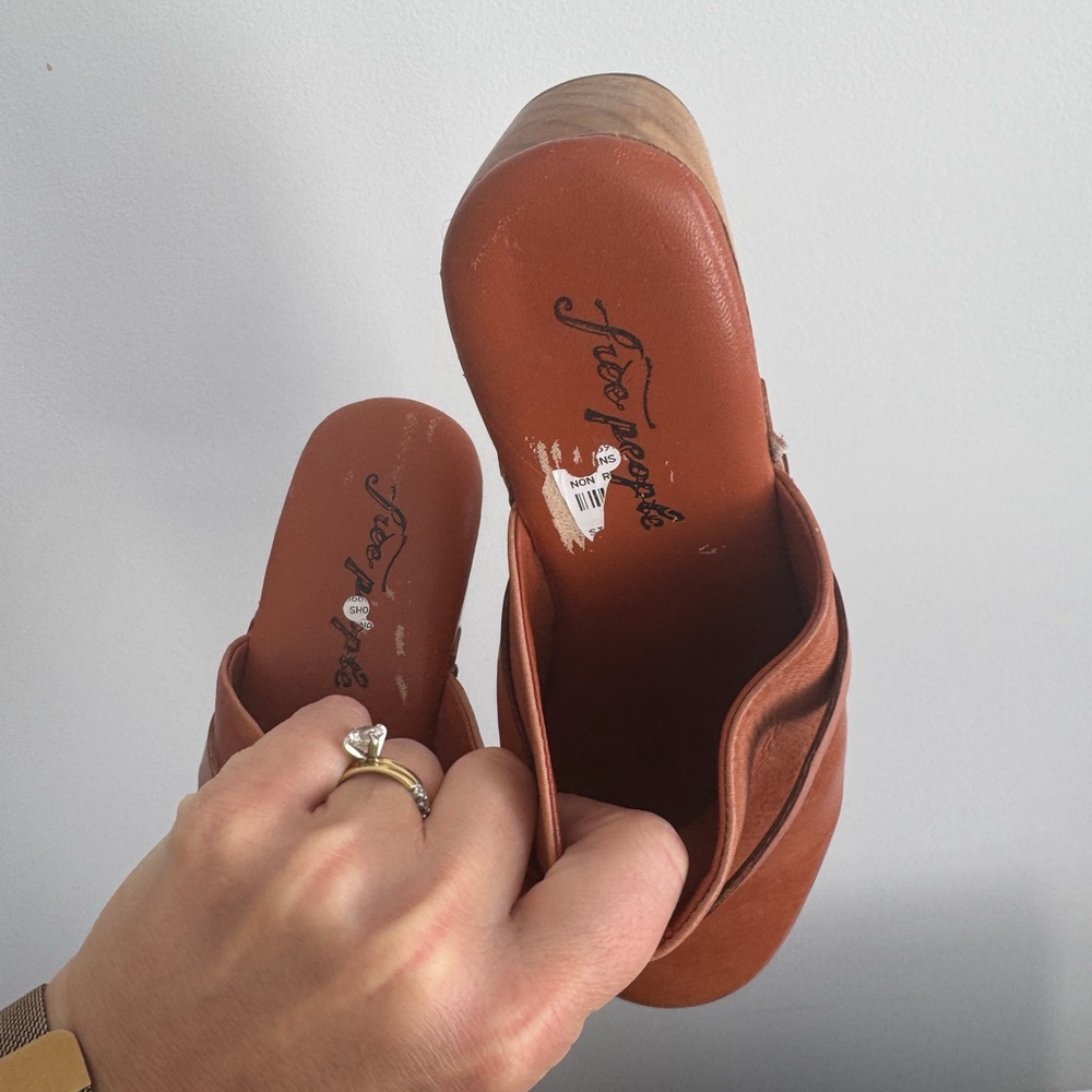 Free People Tan Leather Studded Clog Mules - Picture 4 of 4
